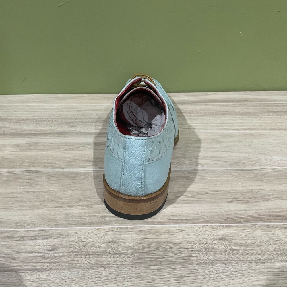 Fennix italy Men's Light Blue Dress Shoes genuine ostrich oxford - Picture 5 of 5